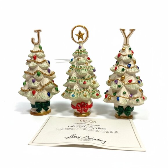 Lenox Christmas Tree Set 3-Pc JOY Letters 5" Handpainted Figurines Holiday OIB - Picture 7 of 13